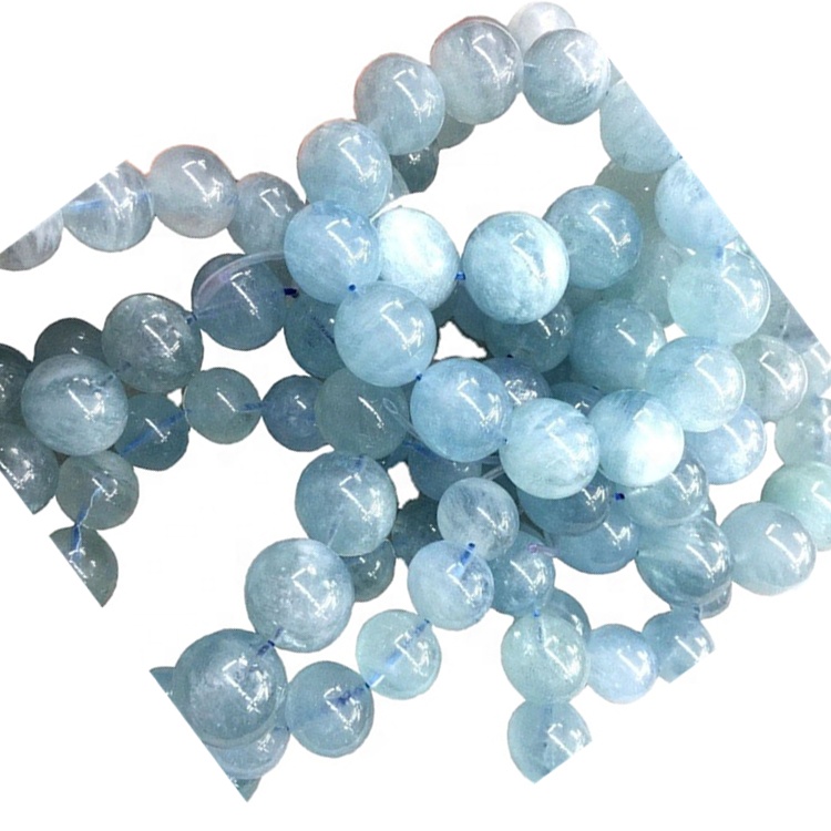 Gwerthu Hot-Sale Naturiol Glas Aquamarine Breichled Rownd Gleiniau Gemstone 17