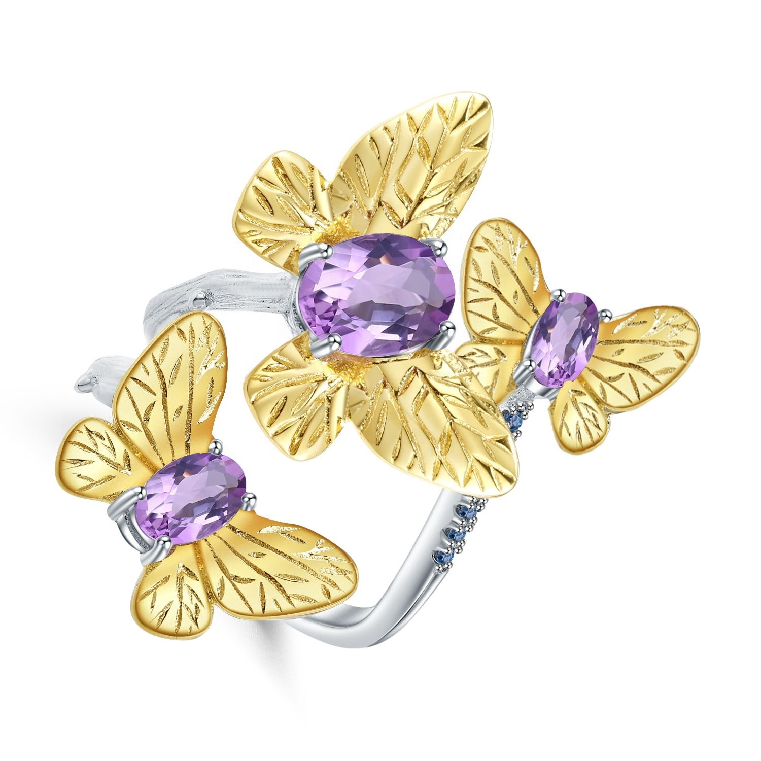 Метелик у формі золотистого аметистового кільця 16