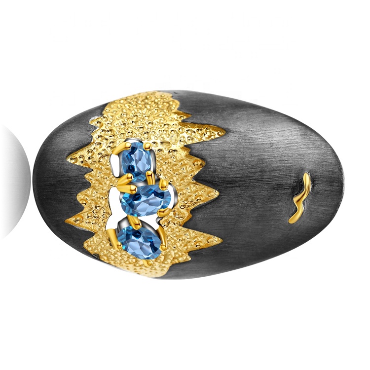 Crni pocinčani pozlaćeni safirani prstenovi 17