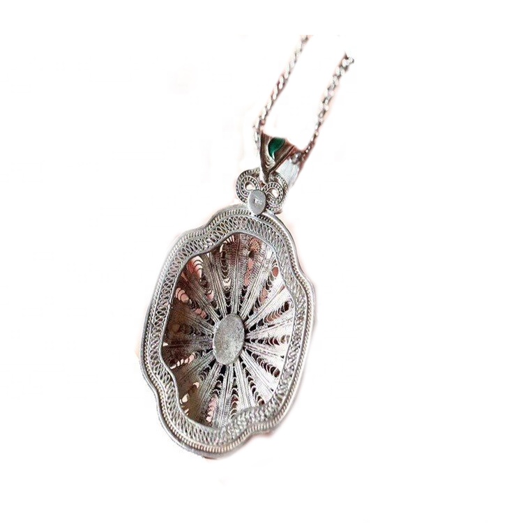 Elegant Blå Lapis Gemstone Oval Anheng Kvinne Sterling Sølvsmykker 17