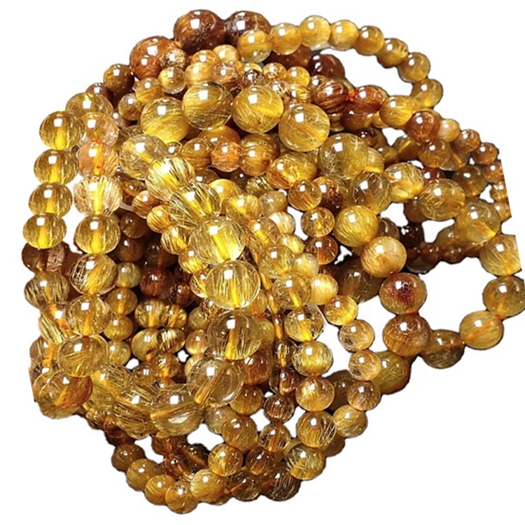 Nice Rownd Naturiol Copper Gwerthfawr Rutilated Cwarts Breichled Copr Naturiol Breichled Naturiol Rownd Rownd Gemstone Gleiniau 17