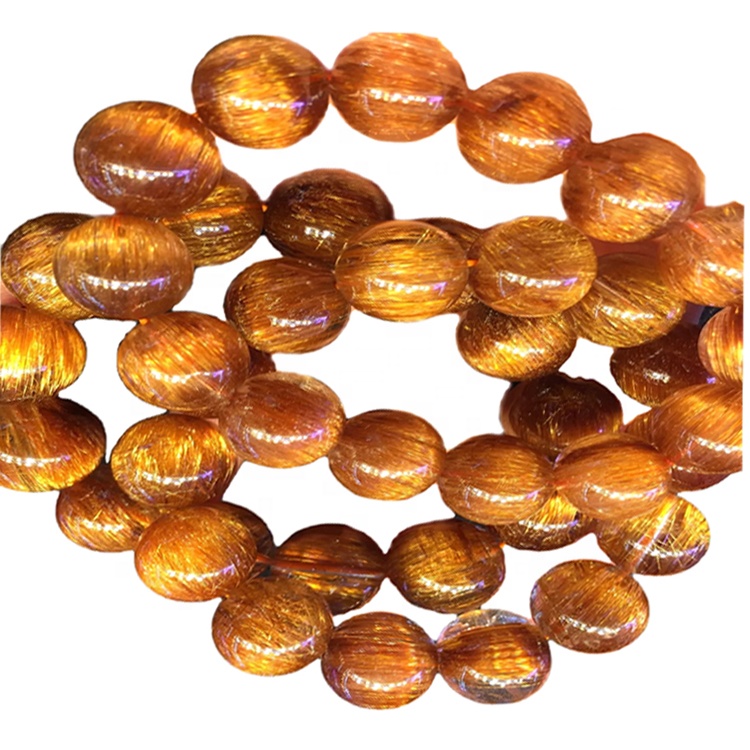 Copper Rutilated Quartz Prírodné drahokam guľôčky Korálky Honey Yellow Beeswax Farba Náramok 17