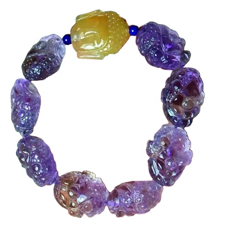 Doğal taş ametrine oyma bilezik toptan citine ve ametist karıştırma yuvarlak boncuk bilezik yapmak 17