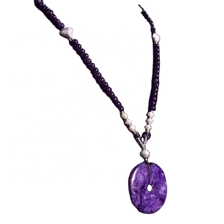 100% Naturlig Lilla Charoite Anheng Halskjede Smykker 40