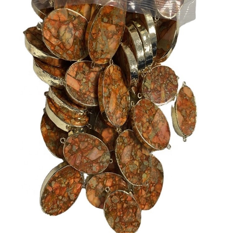 Dyed turquoise gullhúðuð sporöskjulaga lögun Gemstone Hengiskraut perlur Aqua Terra Cabochon 7