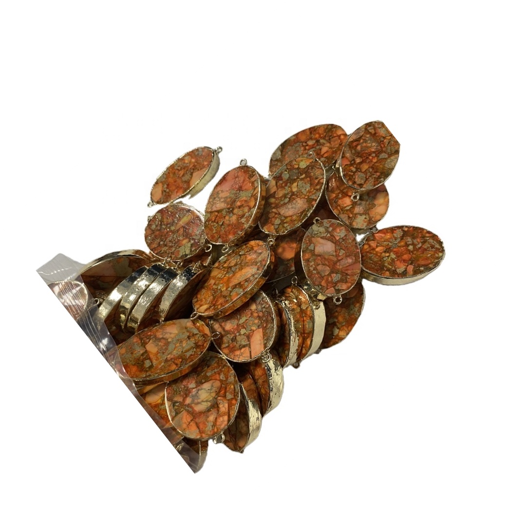 Dyed turquoise gullhúðuð sporöskjulaga lögun Gemstone Hengiskraut perlur Aqua Terra Cabochon 9