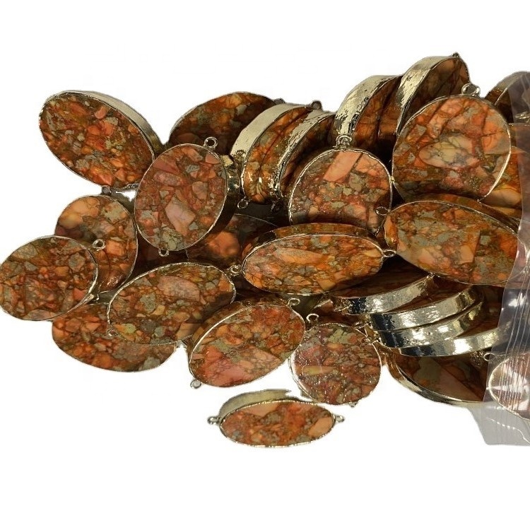 Dyed turquoise gullhúðuð sporöskjulaga lögun Gemstone Hengiskraut perlur Aqua Terra Cabochon 11