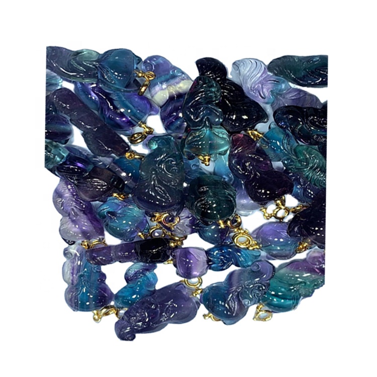 Fluoritul sculptat Gem Fox Formă Pandantiv / Aur placat pandantiv / Fluorit Pandantiv 22