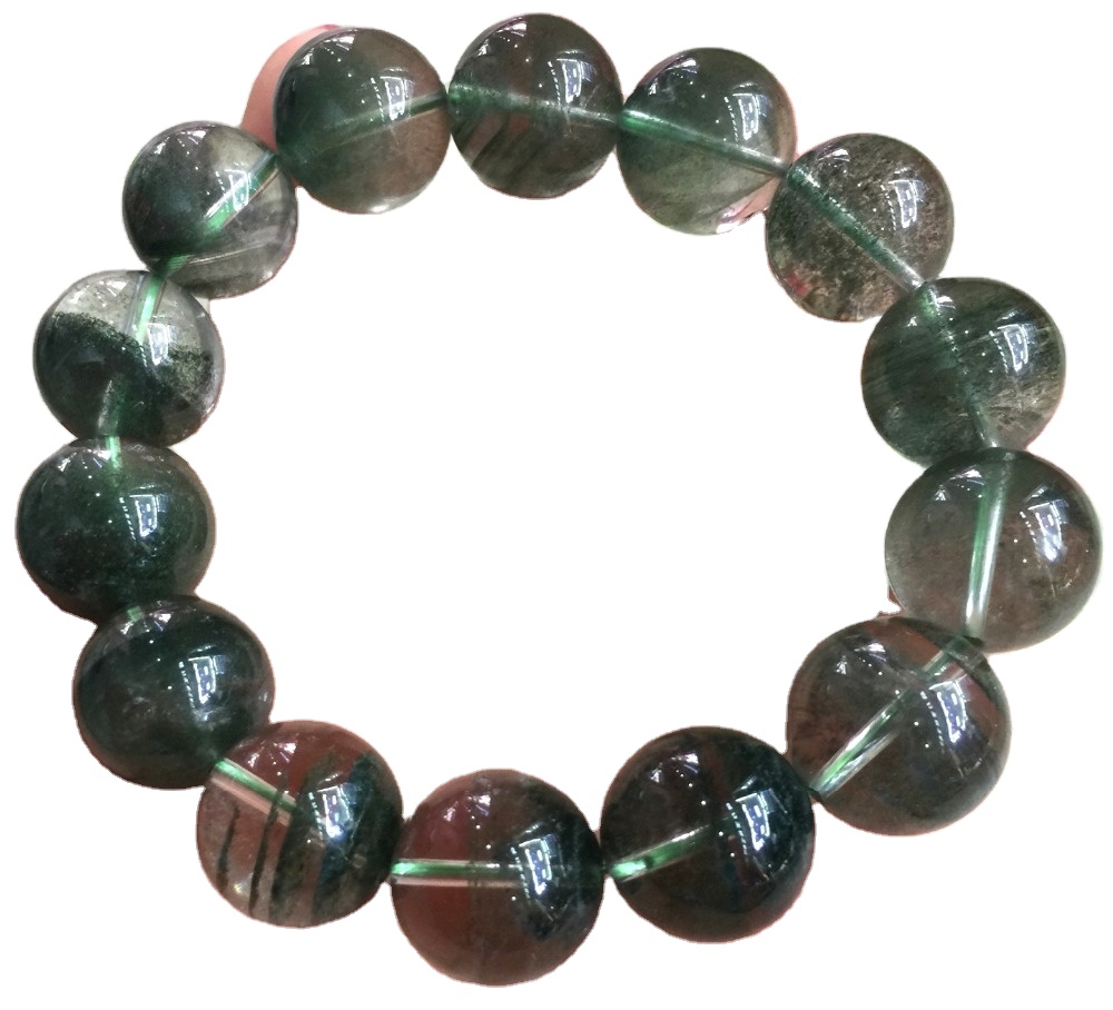 Qualità del braccialetto con filo di quarzo fantasma fantasma verde da 8 mm con sfera liscia di vendita calda 31