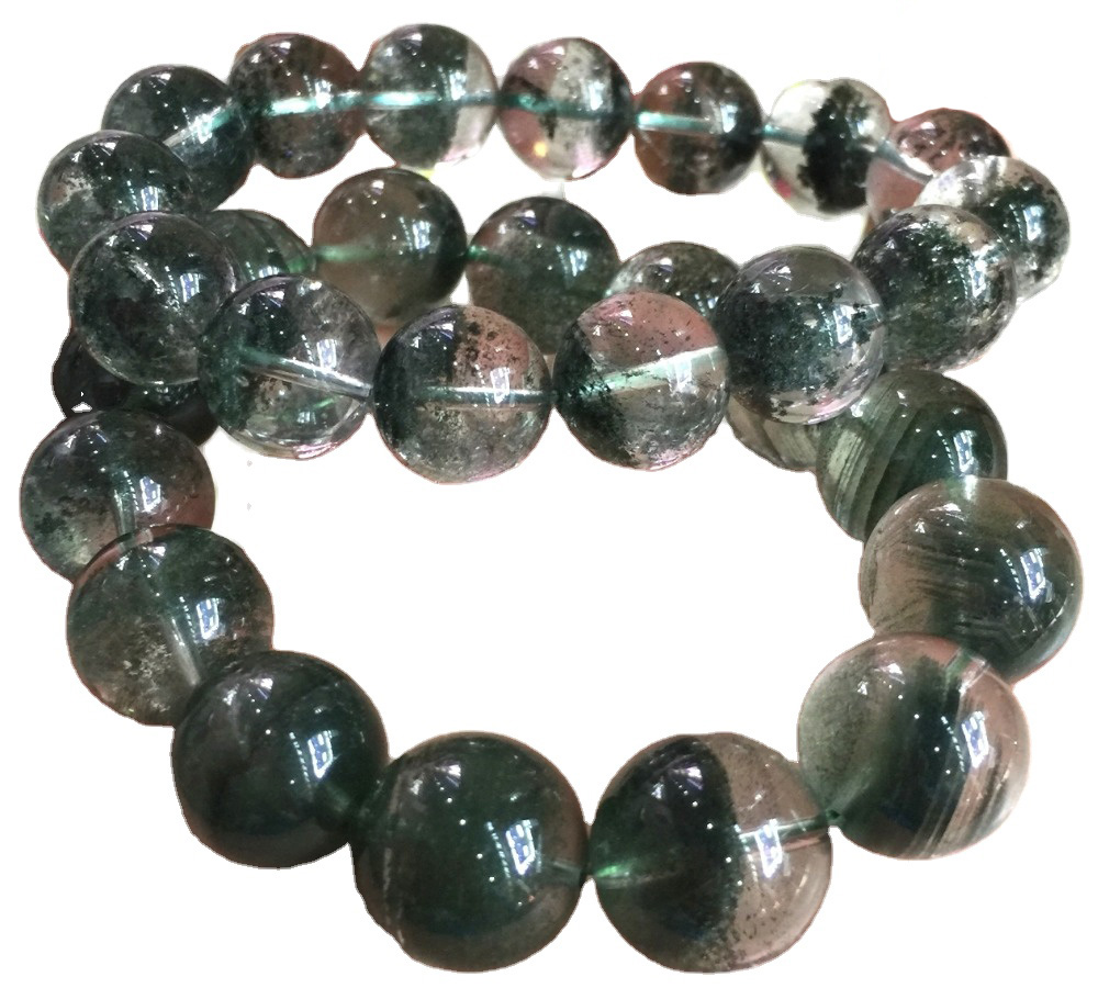 Qualità del braccialetto con filo di quarzo fantasma fantasma verde da 8 mm con sfera liscia di vendita calda 29