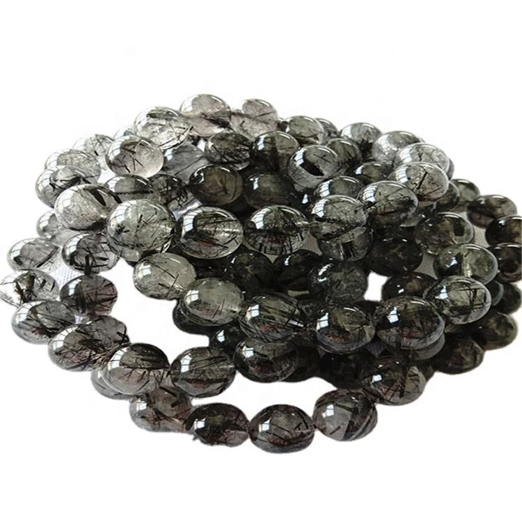 Náttúrulegt svart rútilað kvars Perlur í kringlótt form Slétt gimsteinsarmband 31