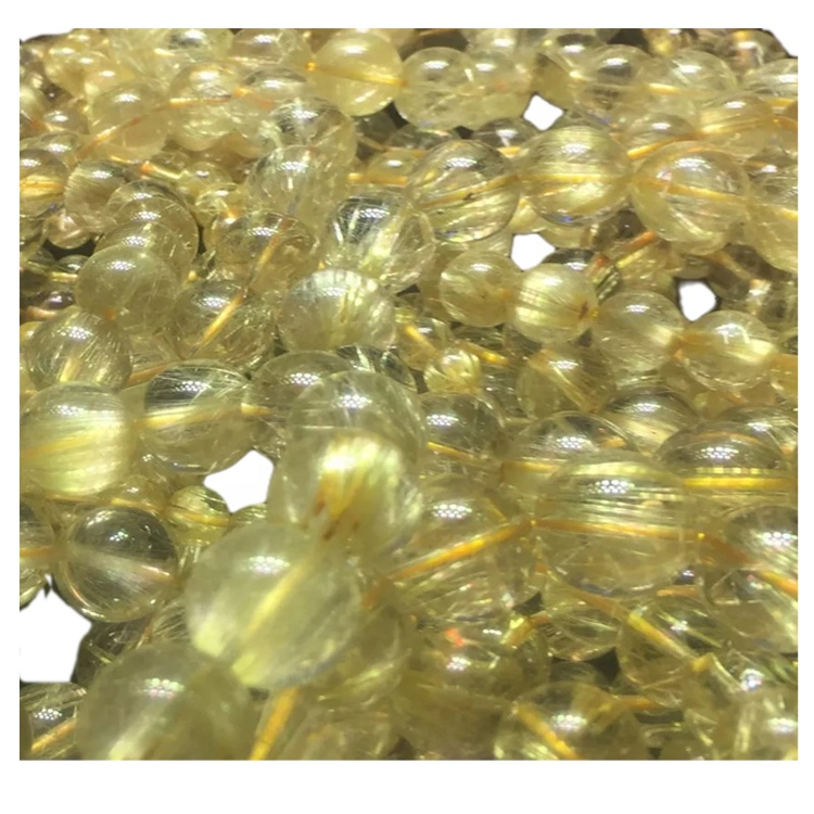 Gemstone all'ingrosso Golden Rutilated Quartz Pietra di quarzo 6mm rotondo perlina personalizzabile 925 sterling gioielli in argento sterling 31