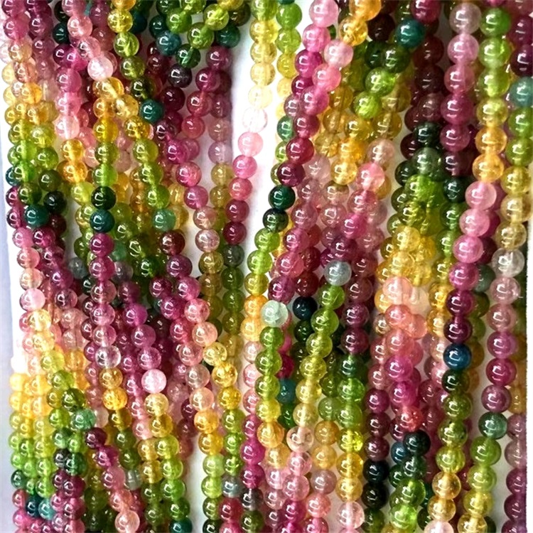 Естествен многоцветен диня розов турмалин скъпоценни камъни кръгли свободни мъниста колоритен турмалин gemstone 16 инча 40