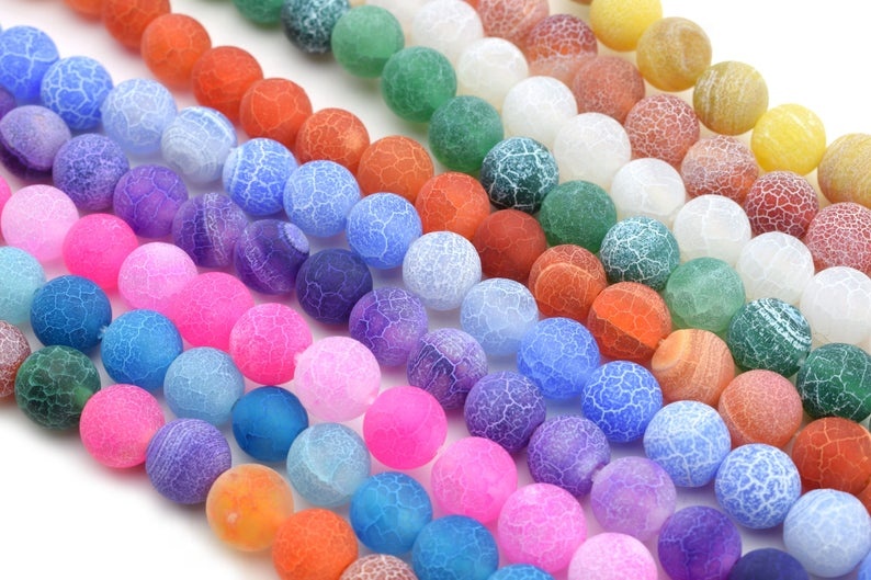 Crackle Agate Perlur Agate Round Perlur Full Strand Heildverslun Gemstones 17