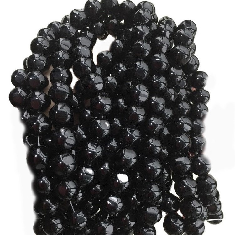 Pravi prirodni crni agat labavi perli Micro Faceed Okrugli oblik 13