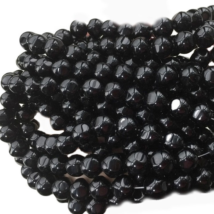 Pravi prirodni crni agat labavi perli Micro Faceed Okrugli oblik 15