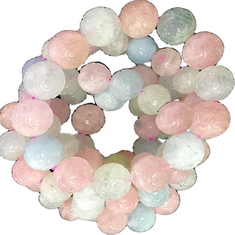 Gemstone Morganite intagliato perline rotonde perline gioielli Bangles 7