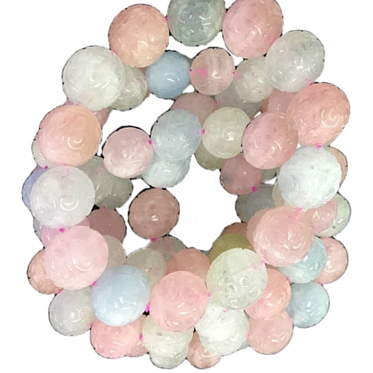 Gemstone Morganite intagliato perline rotonde perline gioielli Bangles 9