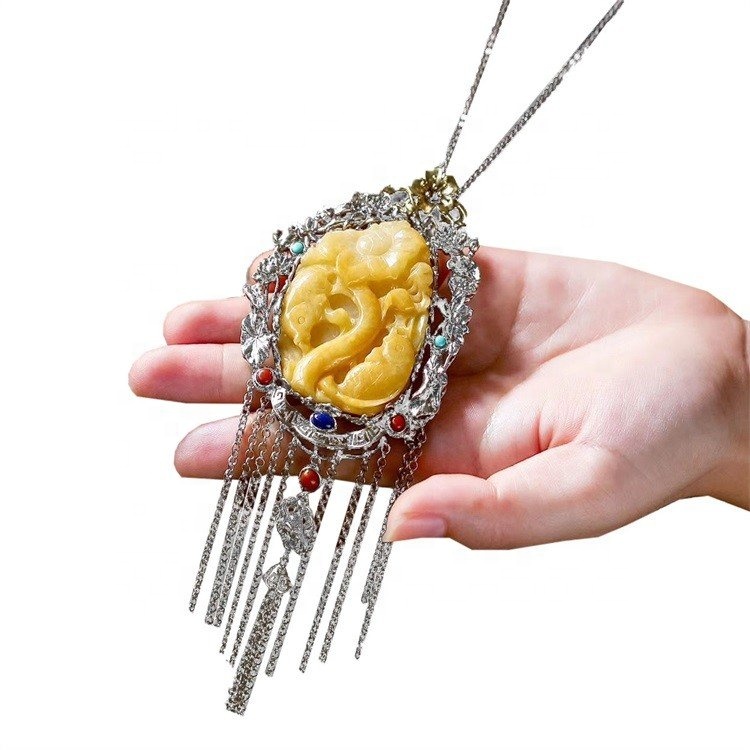 Природно жолт килибар Пендаран 925 Сребро синџир 15