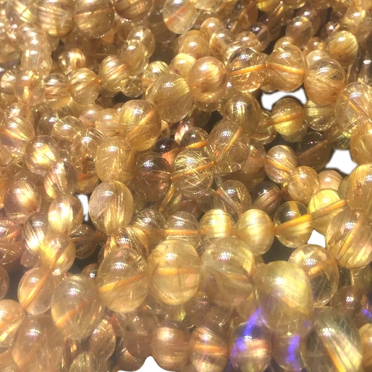 Braccialetti di quarzo rutilazione dorati della pietra preziosa del quarzo rutilazione dorati dei braccialetti personalizzabili 7