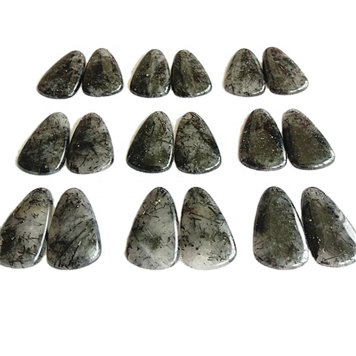 Doğal siyah rutilated kuvars sol ve sağ maç üçgen parlatma taş toptan ve perakende 7