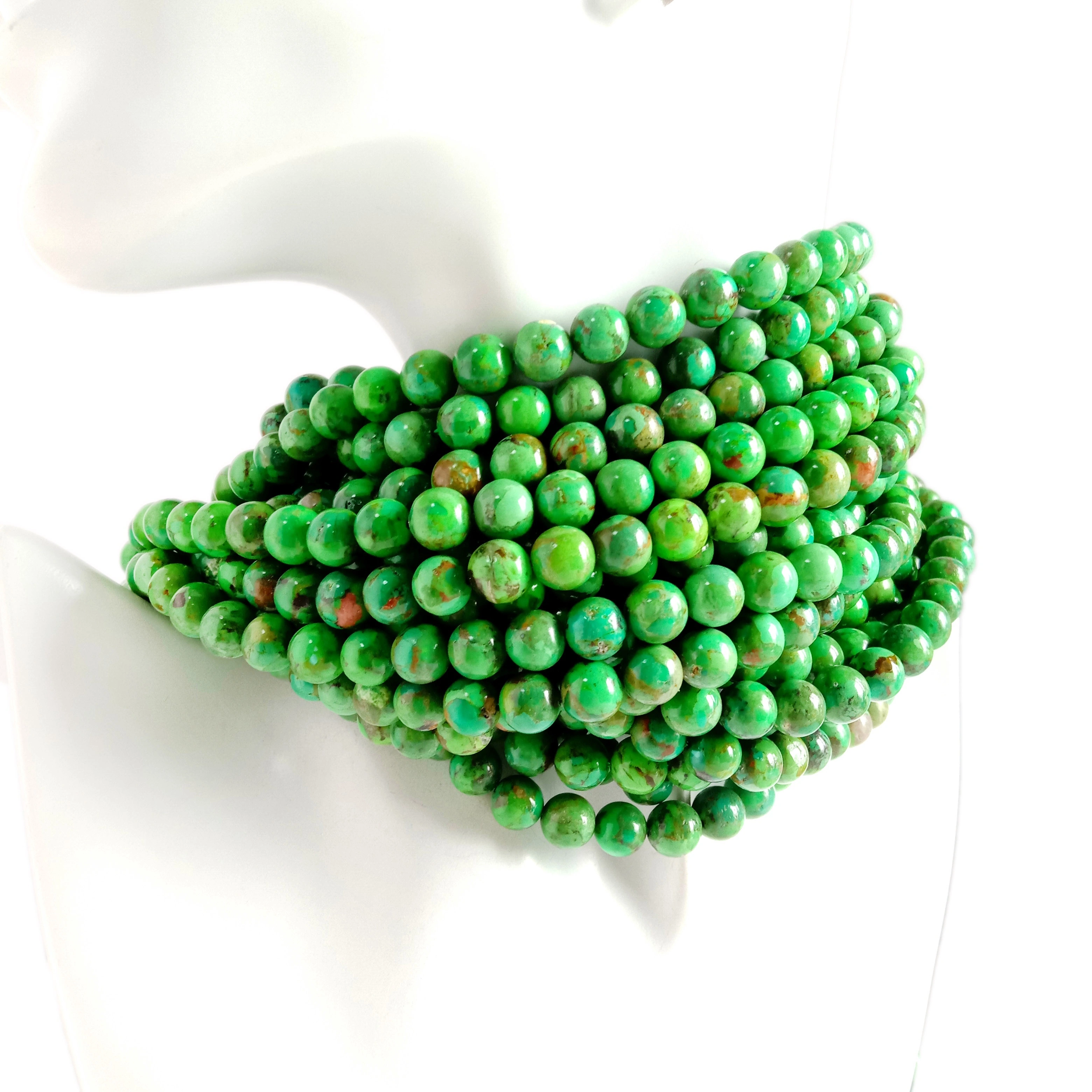 Manik-manik Turquoise hijau Bulat Manik-manik Batu Alam Longgar untuk Kalung Gelang 1