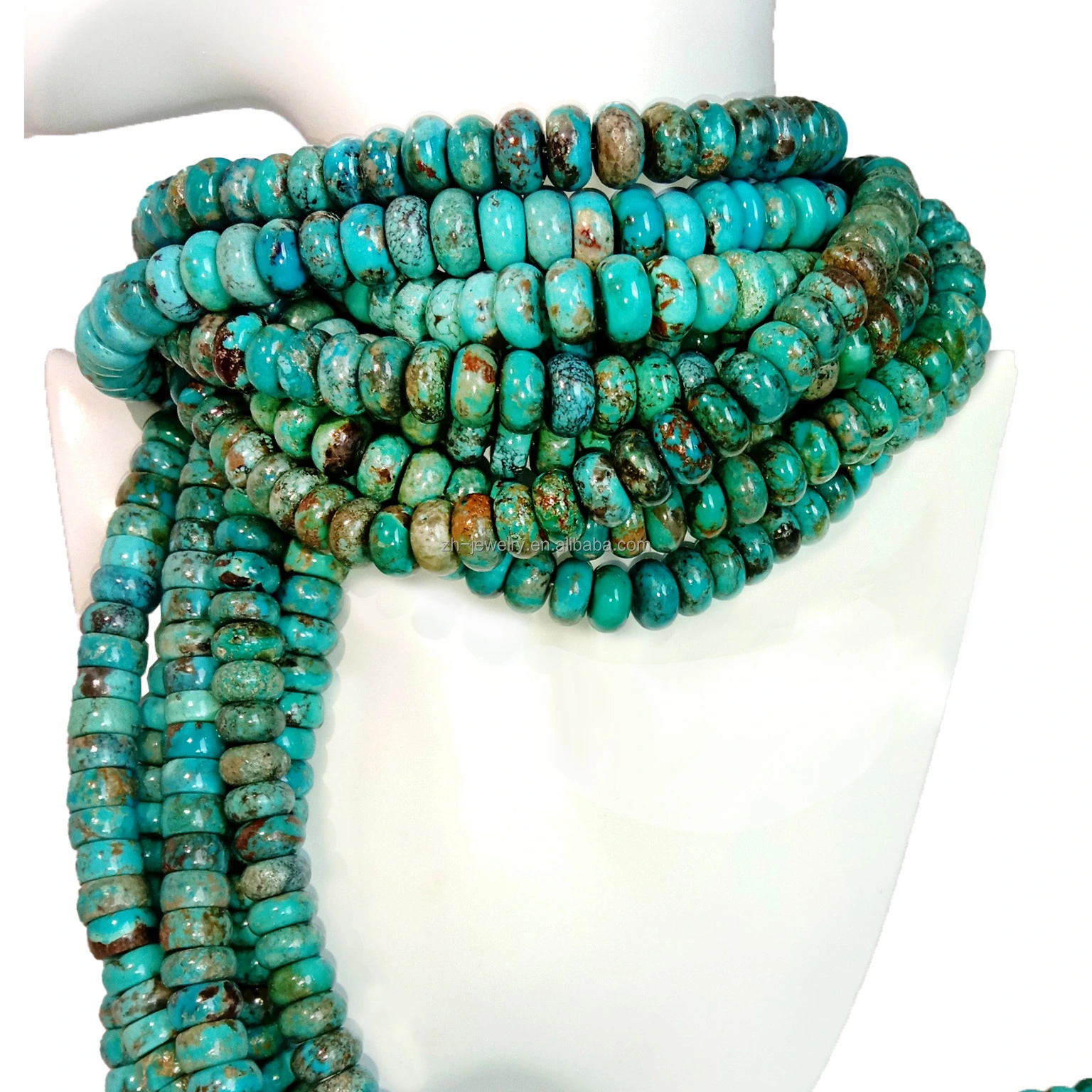 Smooth Large Blue Turquoise Rondelle Real Gemstone Beads Per Strand 16 Inches Long 1