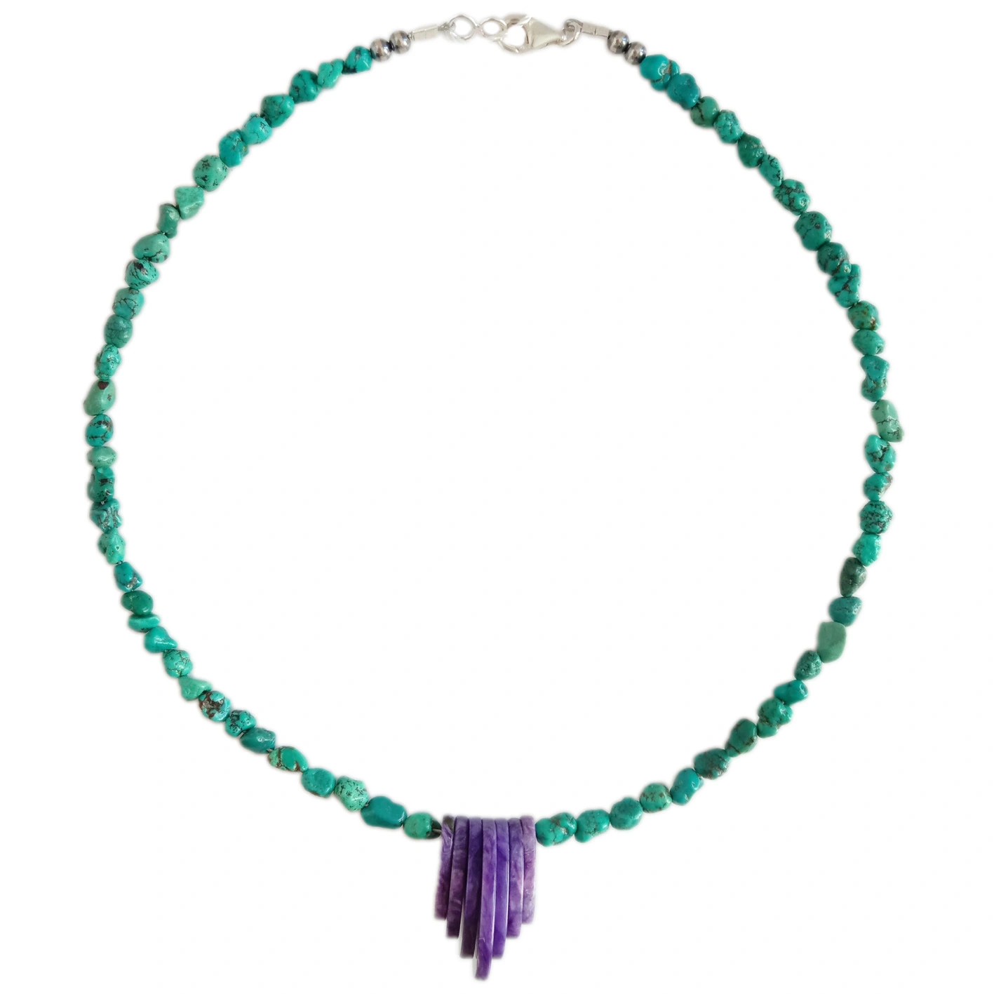 5mm Blue Natural turquoise with purple Charoite pendant necklace for women handmade chokerHeart Jewelry 1