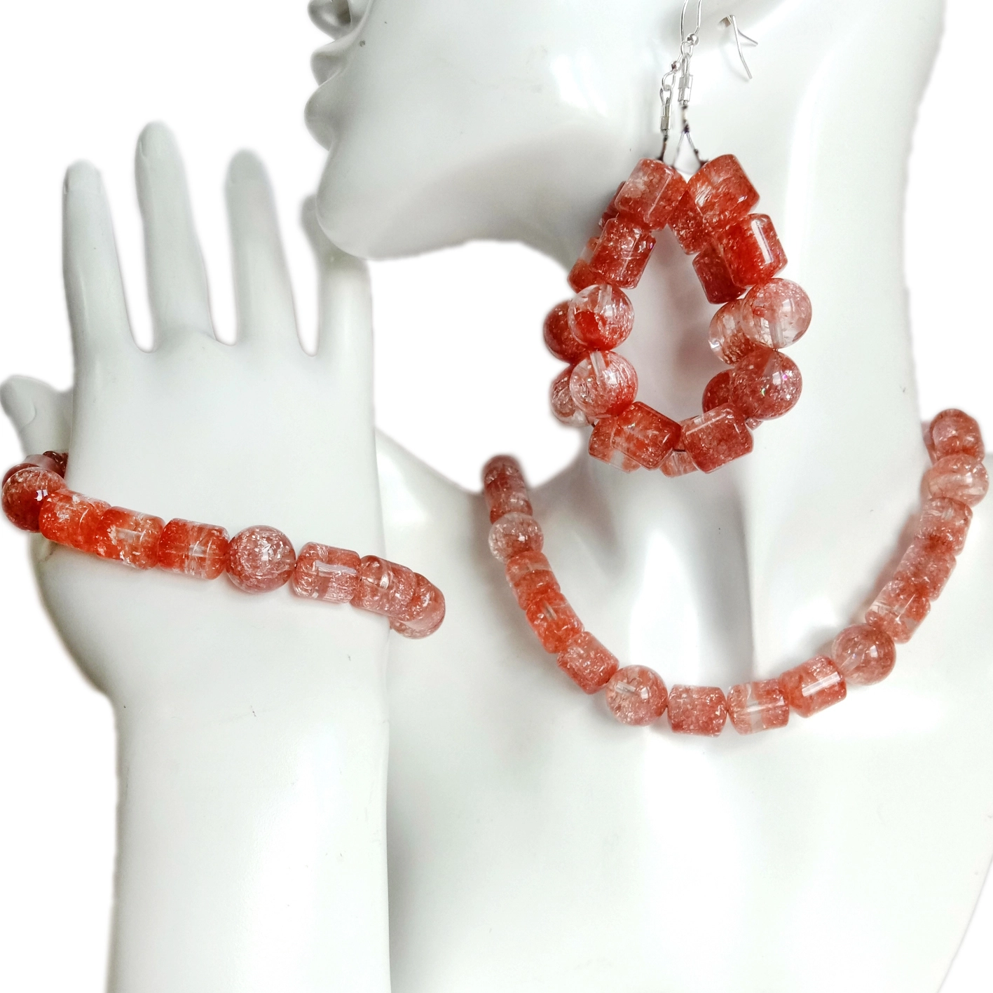 Grìogagan rèidh Quartz breagha Rutilated Gemstone Set bracelet necklace le fàinneachan seudraidh Tiodhlacan gun samhail dha boireannaich 1
