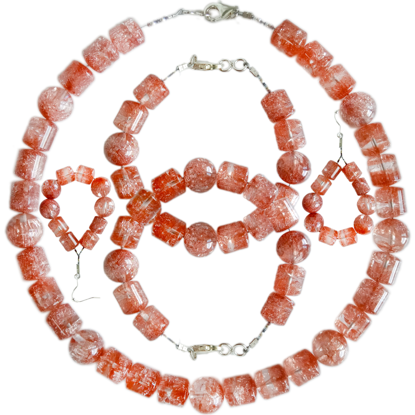 Belles perles lisses de quartz rutilé ensemble de pierres précieuses collier bracelet boucle d'oreille bijoux cadeaux uniques pour les femmes 11