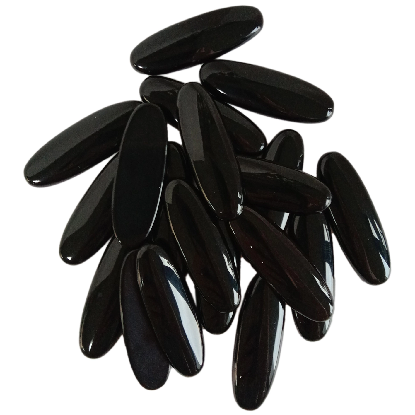 Natural Black Agate Batu Permata Cermin Panjang Denier Manik-manik Longgar Penyembuhan Batu Permata Cabochon 1