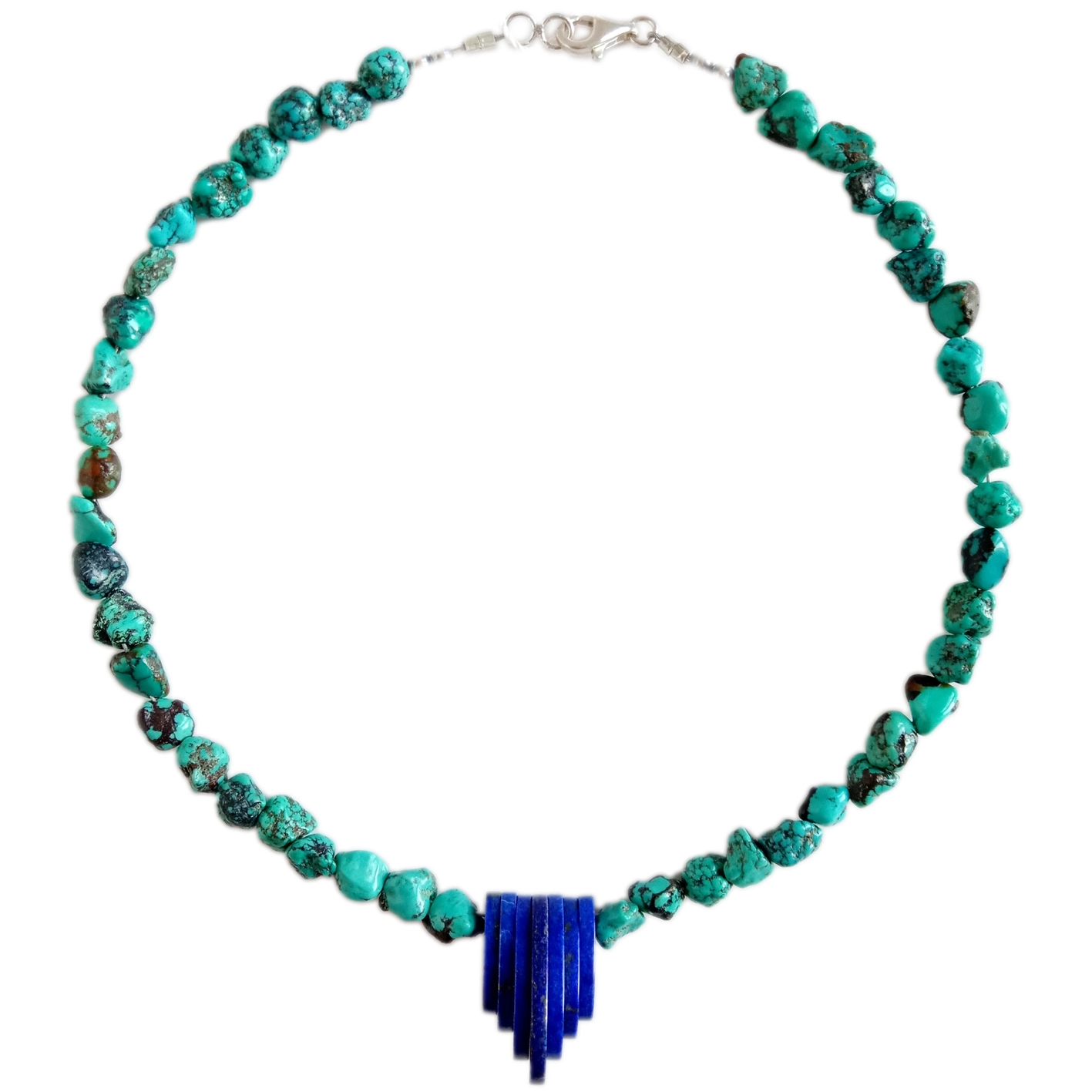 Free-shape Natural turquoise with Lapis lazuli pendant 16 inch necklace Lucky Stone September Birthstone Gift 1