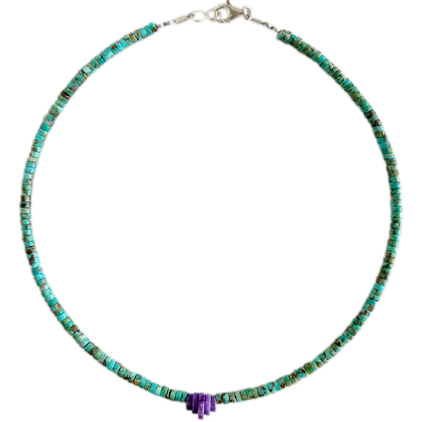 4MM Natuerlike turquoise glêde kralen mei Charoite hanger 16 inch ketting sieraden choker kado foar freonen 7