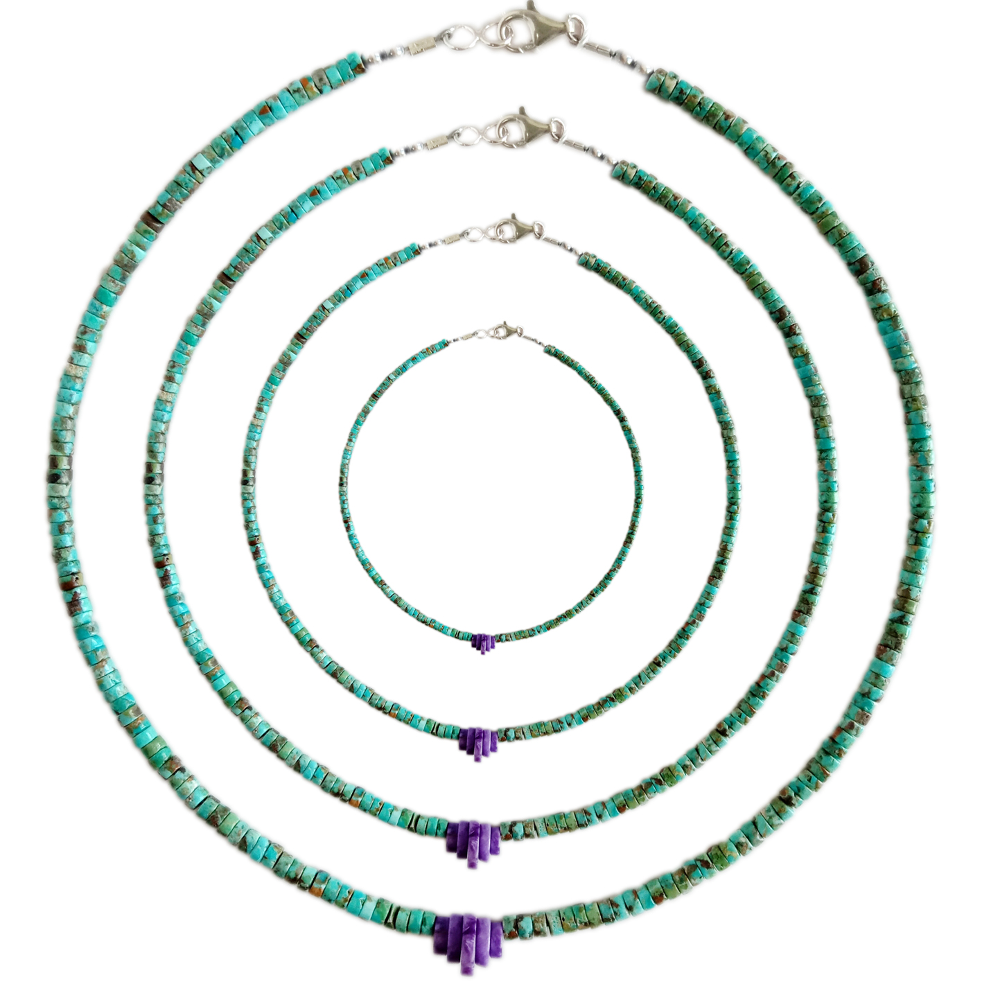 4MM Natuerlike turquoise glêde kralen mei Charoite hanger 16 inch ketting sieraden choker kado foar freonen 9