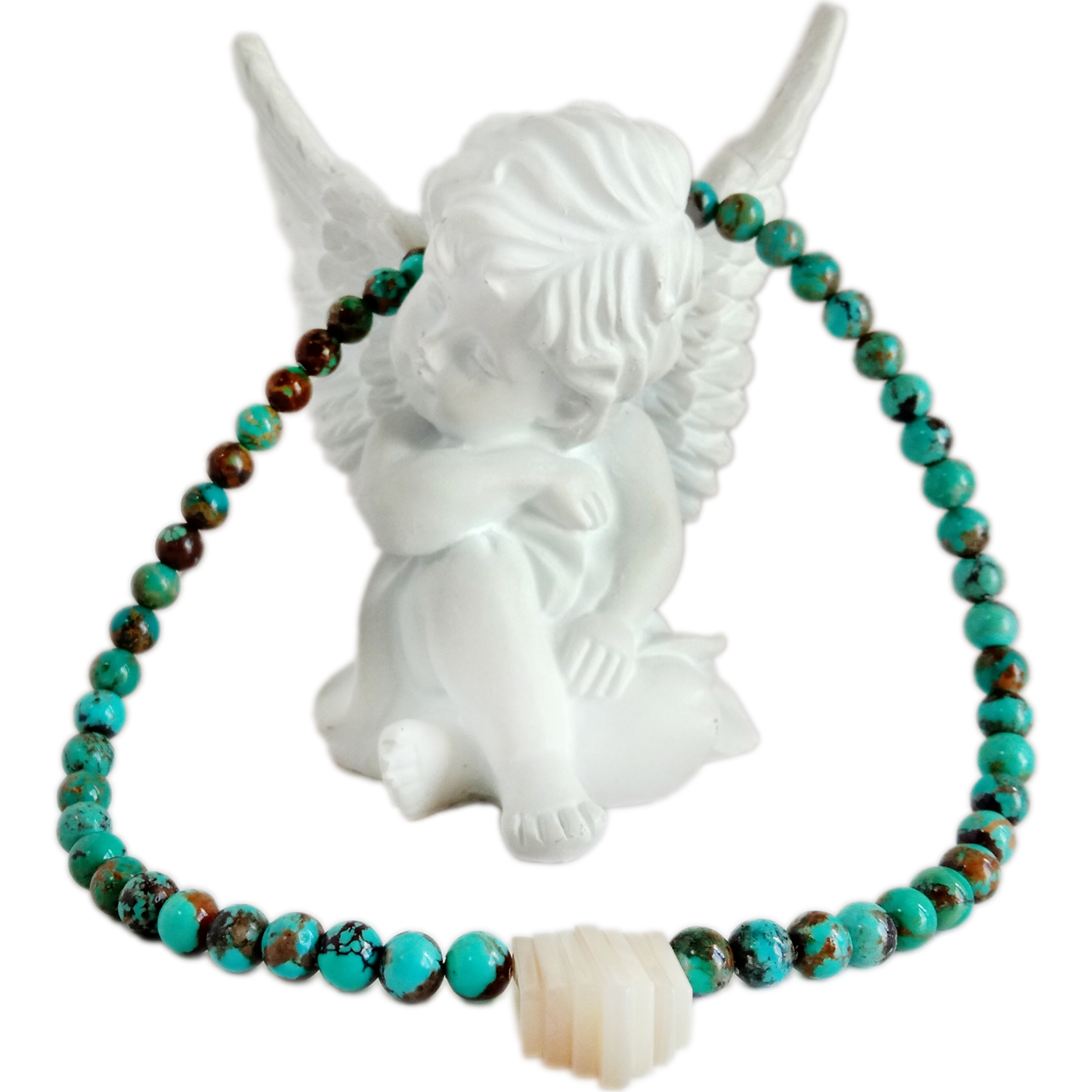 Coirníní cruinne réidh turquoise 6mm nádúrtha le pendant bhlaosc bán 16 orlach Jewelry Unisex 9