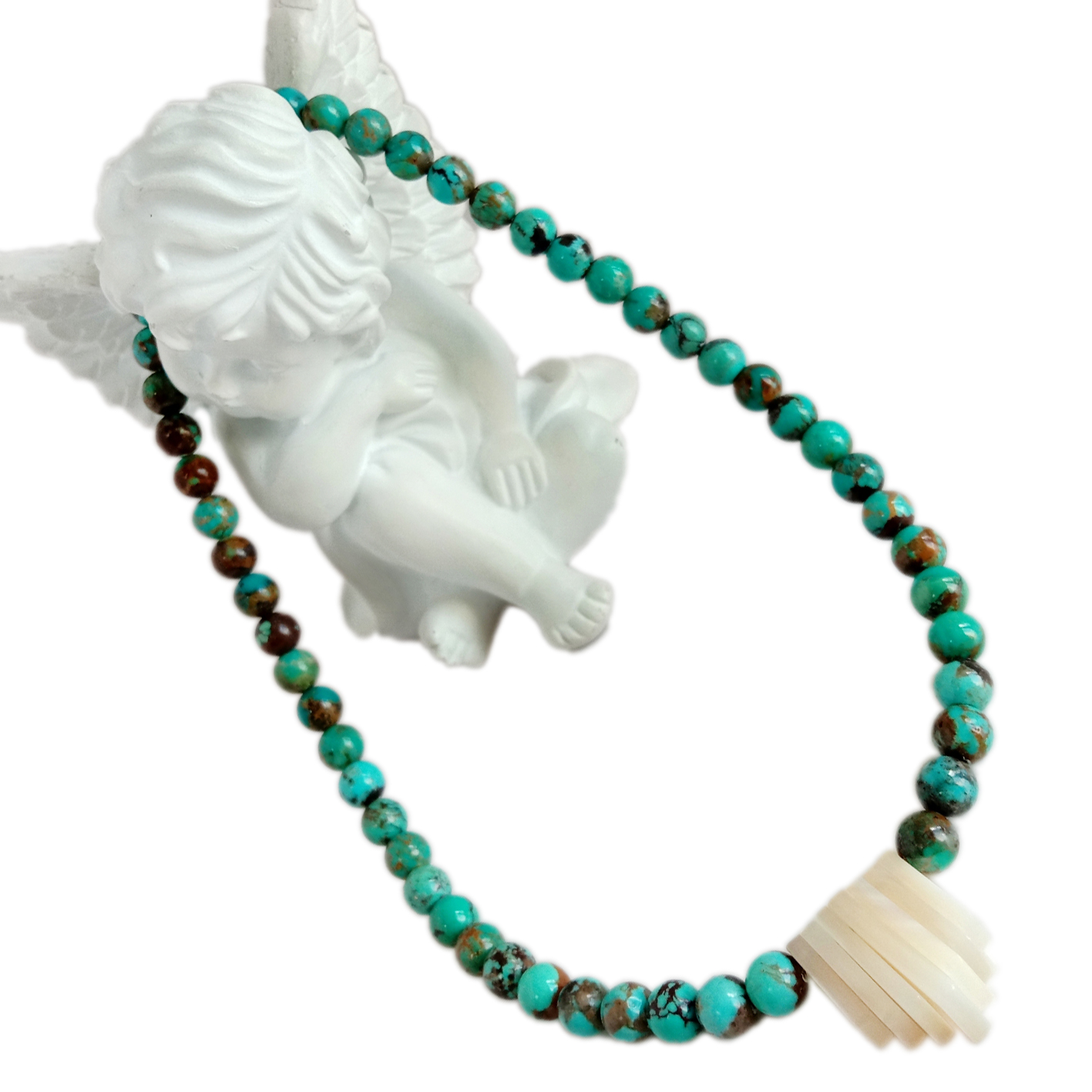 Coirníní cruinne réidh turquoise 6mm nádúrtha le pendant bhlaosc bán 16 orlach Jewelry Unisex 11