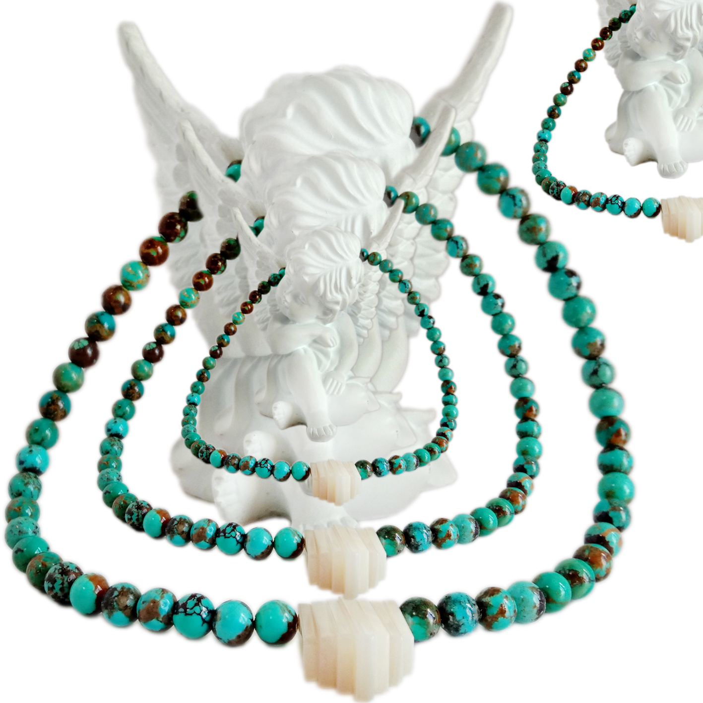 Coirníní cruinne réidh turquoise 6mm nádúrtha le pendant bhlaosc bán 16 orlach Jewelry Unisex 17