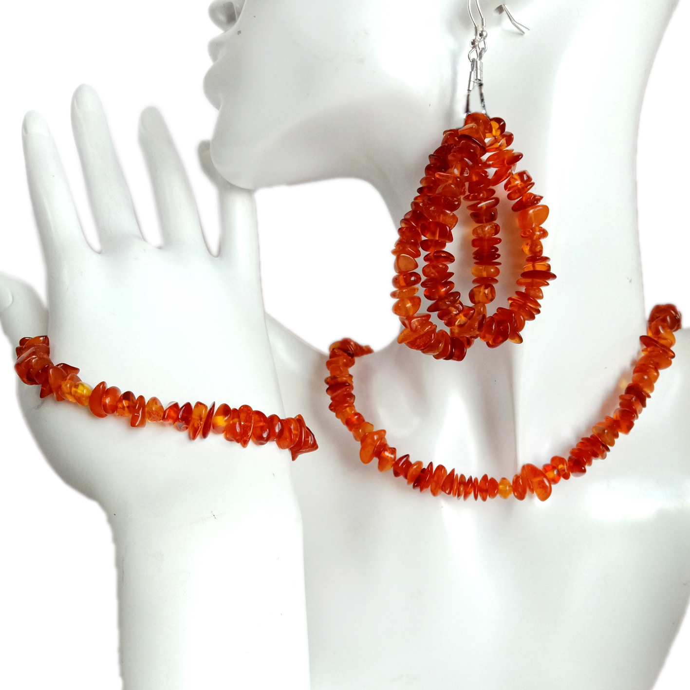 Guldbrun bärnsten Halsband armband örhänge smyckesset Smidig oslipad vackra ädelstenspärlor handgjorda ädelstensset 7