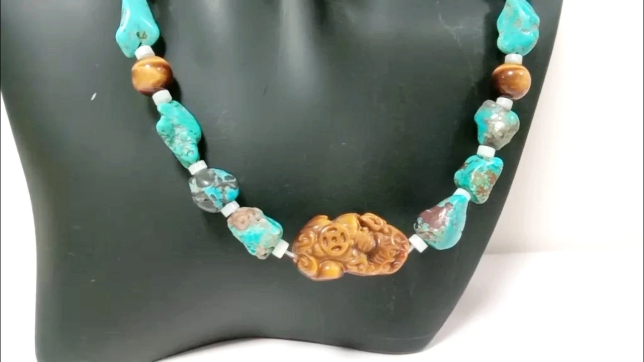 Natural turquoise mop TigerEye natural color Gemstone Necklace 1