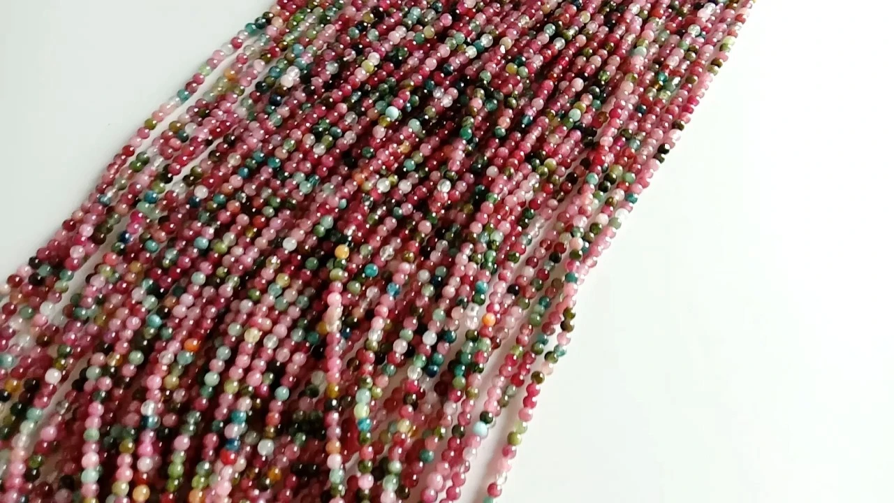 អង្កាំ Tourmaline ចម្រុះពណ៌ធម្មជាតិ គុណភាពខ្ពស់ ពណ៌ផ្កាឈូក ពណ៌បៃតង 16 អ៊ីញ 1