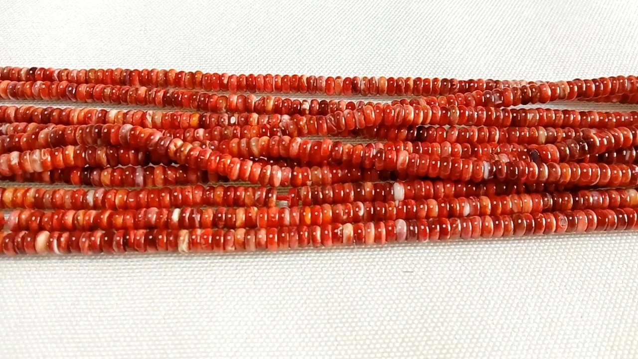 Manik-manik Rondelle Tiram Spiny Merah Alami 4mm 16 Strand 1