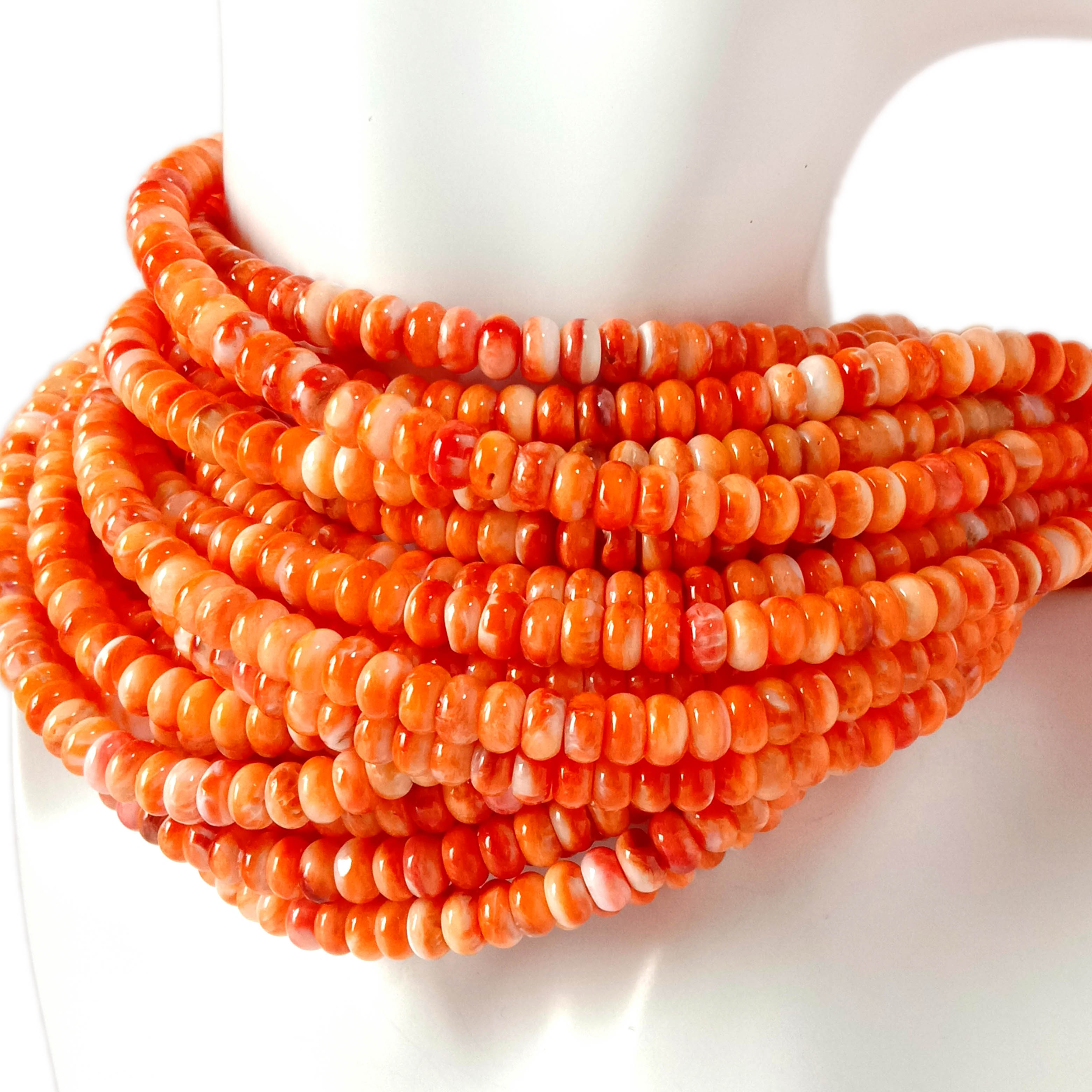 Spiny Oyster Shell Roundel Beads 6mm Size 3A Quality Natural Spiny Oyster Dark Orange Color