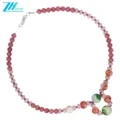 Small Size 3mm Amethyst With Green Ghost Phantom Quartz And Red Spiny Oyster Rhodonite Roundle Beads Handmade Necklace. 1