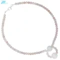Princess Spiny Oyster Smoothbeads With White Sakura Onyx Pendant And Milky Blue Aquamarine Gemstone Necklace Gift For Her 1