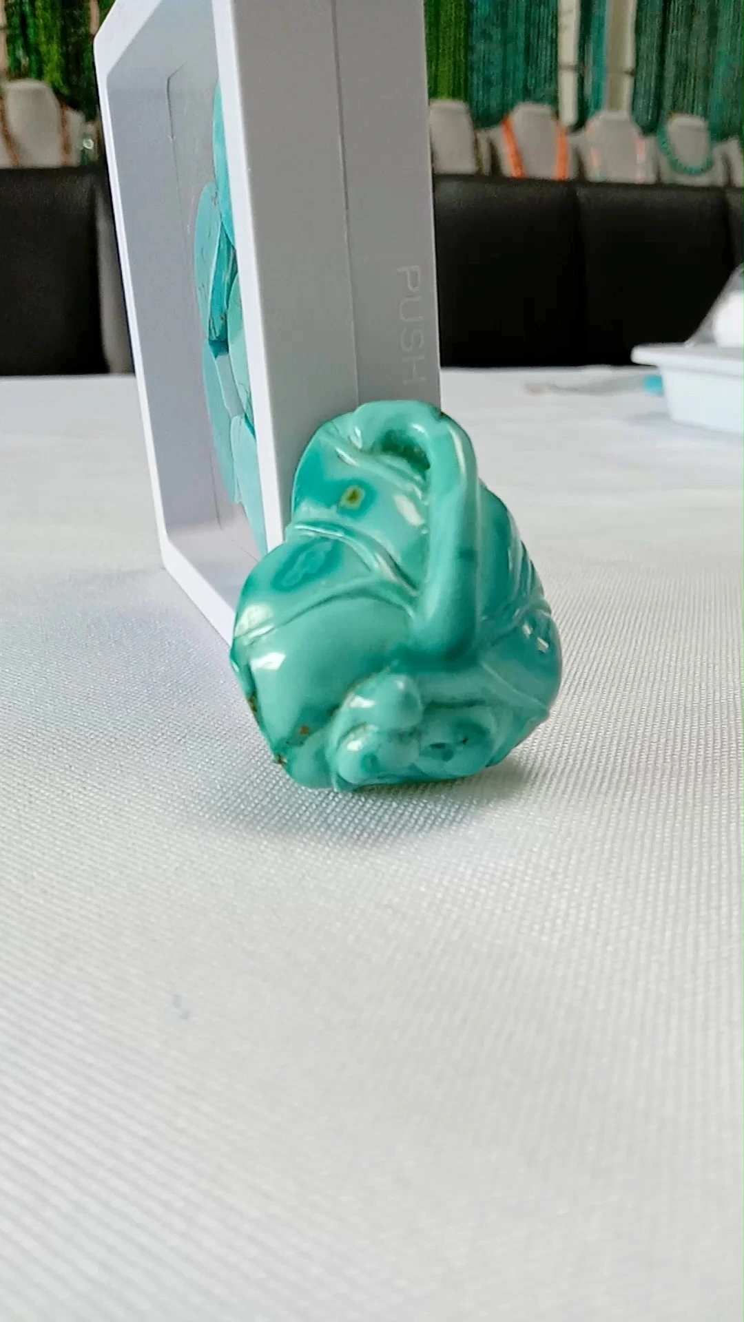 Turquoise Large and Lavish Turquoise Glass Cabs Carved 1