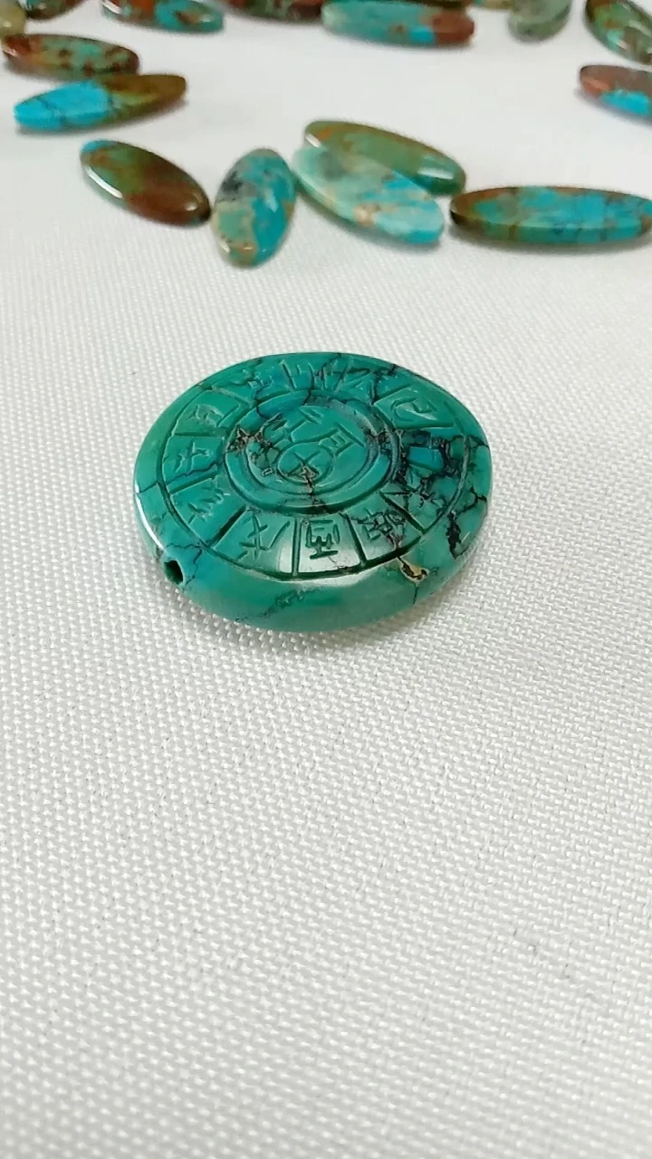Carved Turquoise Round Ornate round Beads 32mm 1