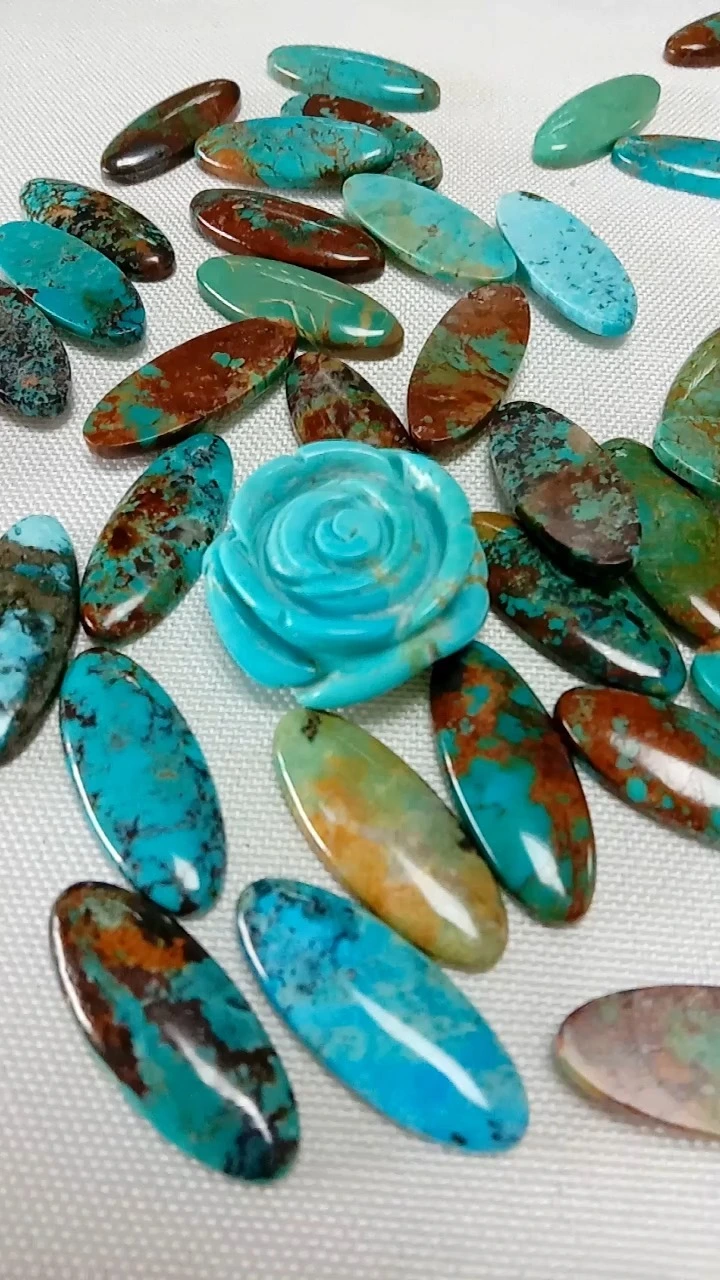 Gemstone Carved Turquoise flower shape Pendant with Turquoise 1
