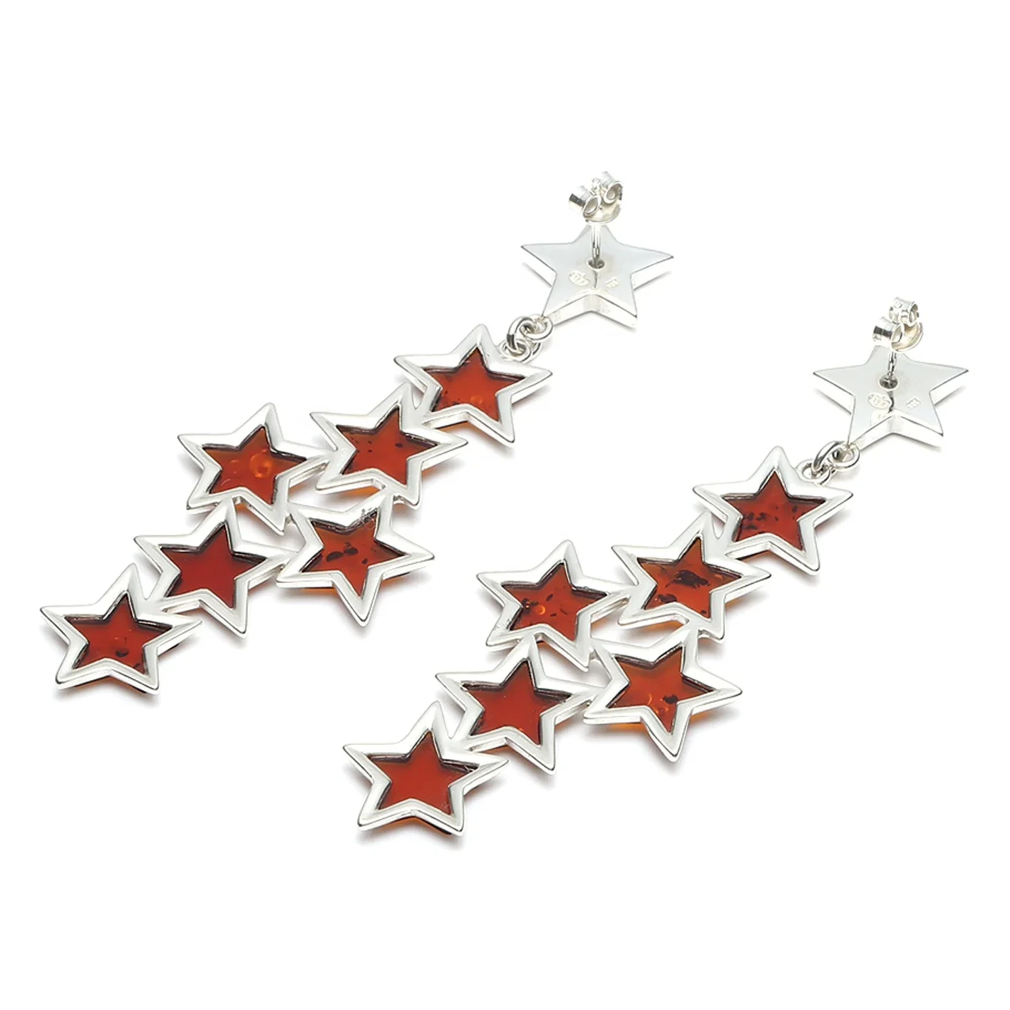 Natural Baltic Optimum Optimized Amber Earrings 925 Sterling Silver Inlaid Star Shape Amber 1