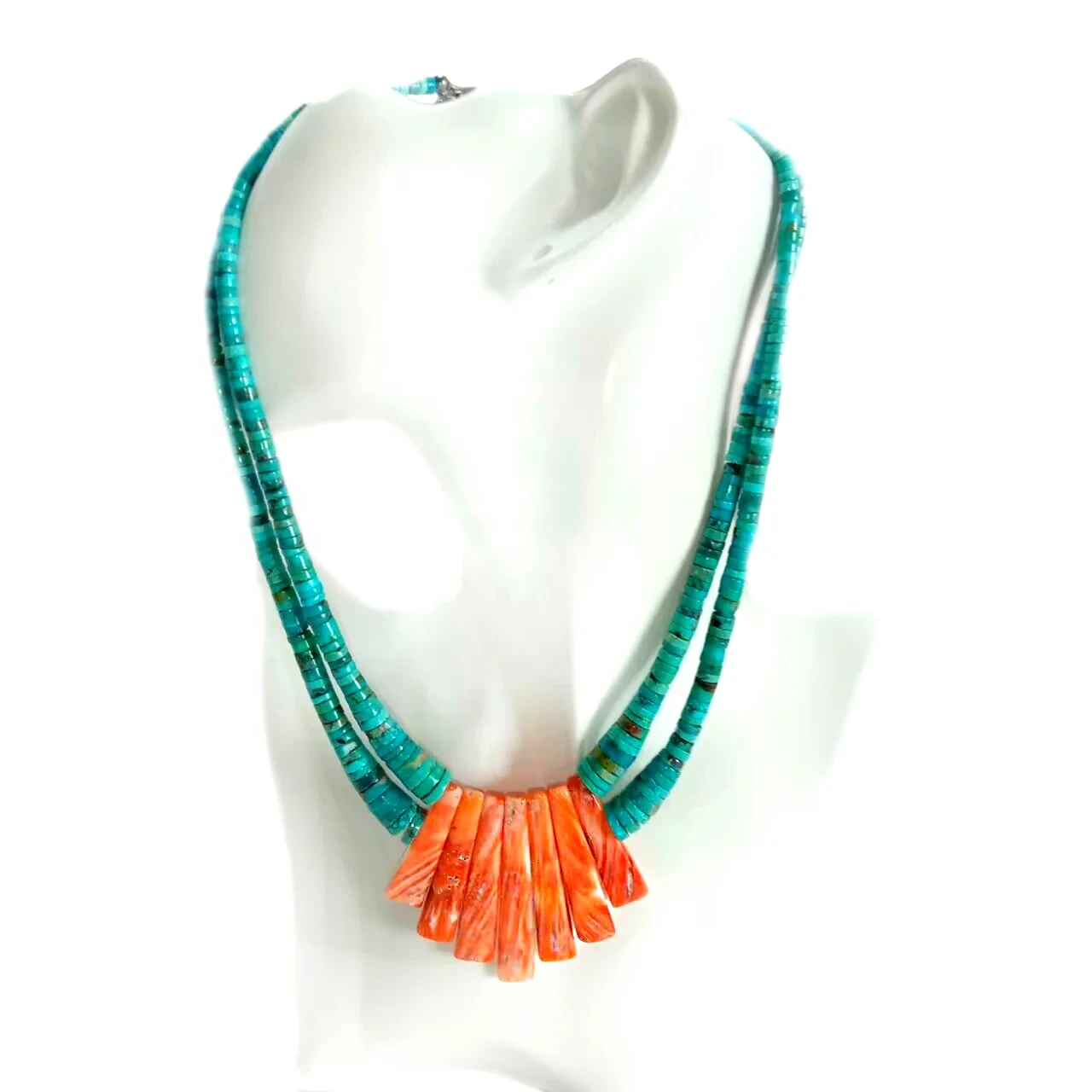 Navajo Spiny Oyster Turquoise - គ្រឿងអលង្ការលោកខាងលិច - ខ្សែកភាគនិរតី -short Necklace Beaded Choker 20220522-01-08 1