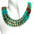 ខ្សែក Turquoise Necklace បីស្រទាប់ពណ៌ខៀវជាមួយនឹង Green Turquoise Nuggets អំណោយសម្រាប់ស្ត្រី ខ្សែក Boho Multi Strand 1